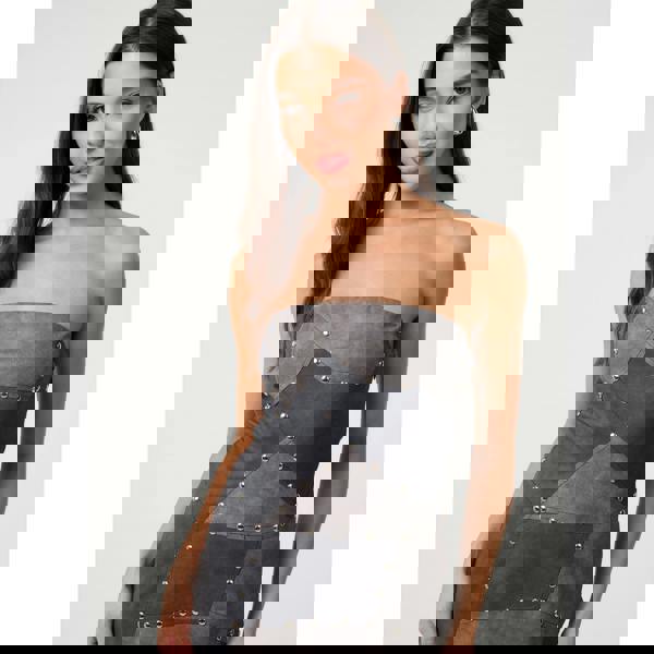 Pink Vanilla PU Studded Patchwork Mini Dress