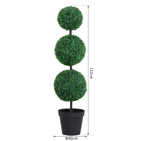 Artificial plant with three stacked green pom-pom blooms in black pot