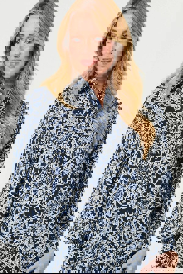 Navy | Floral Abstract Long Sleeve Shirt
