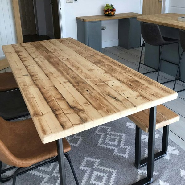 Light Driftwood 200cm Reclaimed Dining Table And Matching Bench