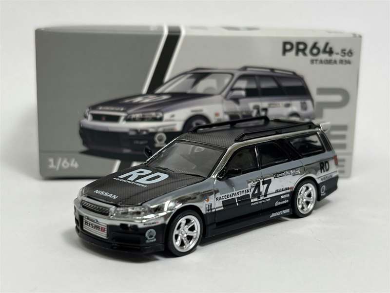 Pop Race Nissan Stagea Chrome Silver 1:64 Scale Pop Race PR640056