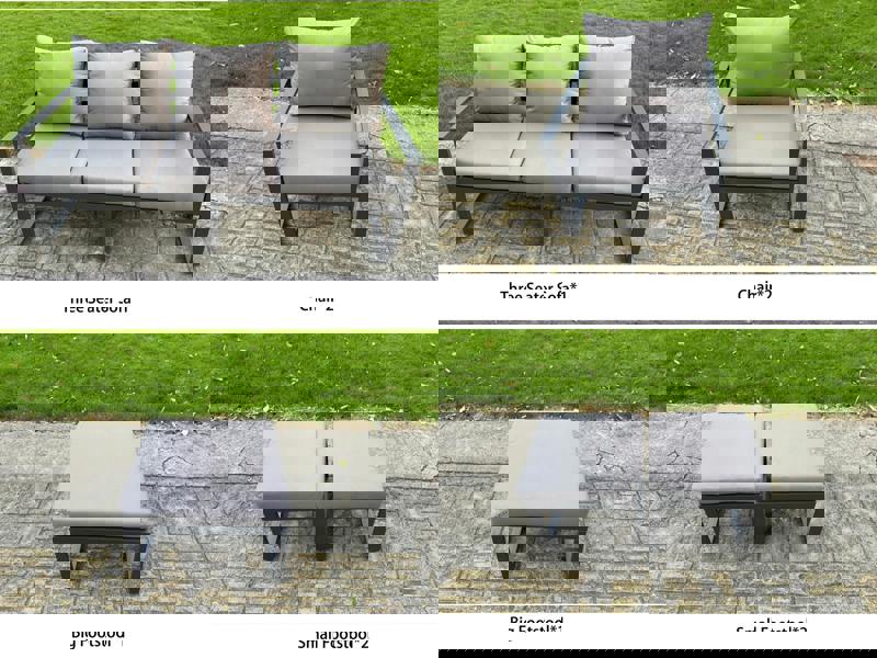 Fimous Aluminium Garden Furniture Sets 8 Seater Outdoor Sofa Set with Adjustable Rising Dining Table 2 Chairs 3 Footstools - Dark Grey