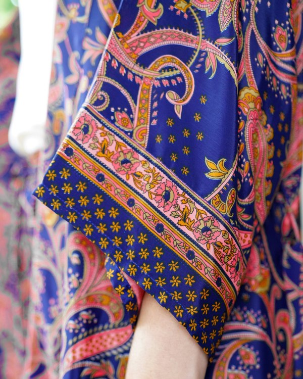 Antonia York Pink & Navy Blue Kimono | Emily Lightweight Silky Paisley Robe