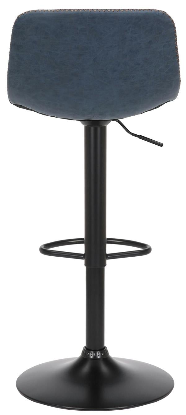 Lamboro Antico Faux Leather Kitchen Bar Stool, Matt Black Stem & Base, Adjustable Gas Lift With Backrest, Breakfast Bar Stool - Blue