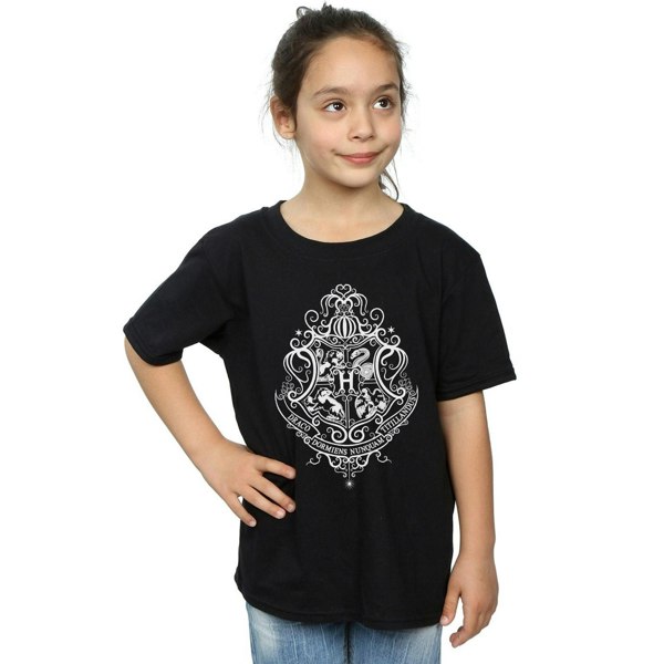 Harry Potter Girls Hogwarts Draco Dormiens Crest Cotton T-Shirt - Black