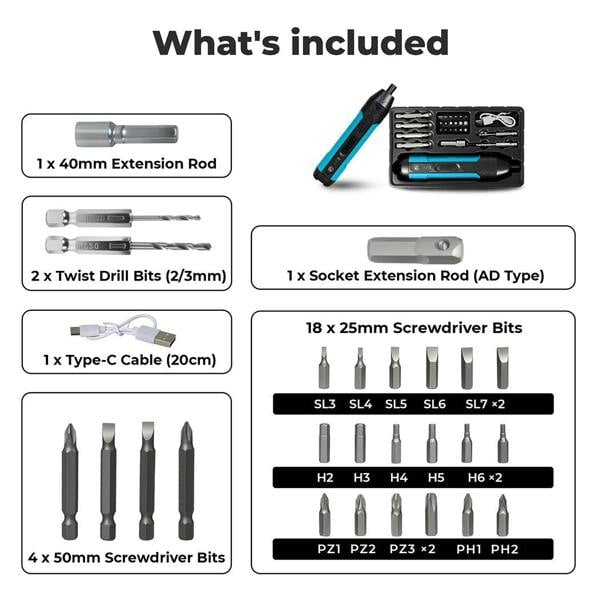 Traderight 4V Cordless Electric Screwdriver Set Fast-Charging 1500mah Power Tool