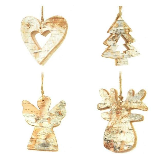 4Pcs Wooden Christmas Hanging Ornaments, Brown Handcrafted Angel Decorations for Trees, Doors and Home Displays image 1