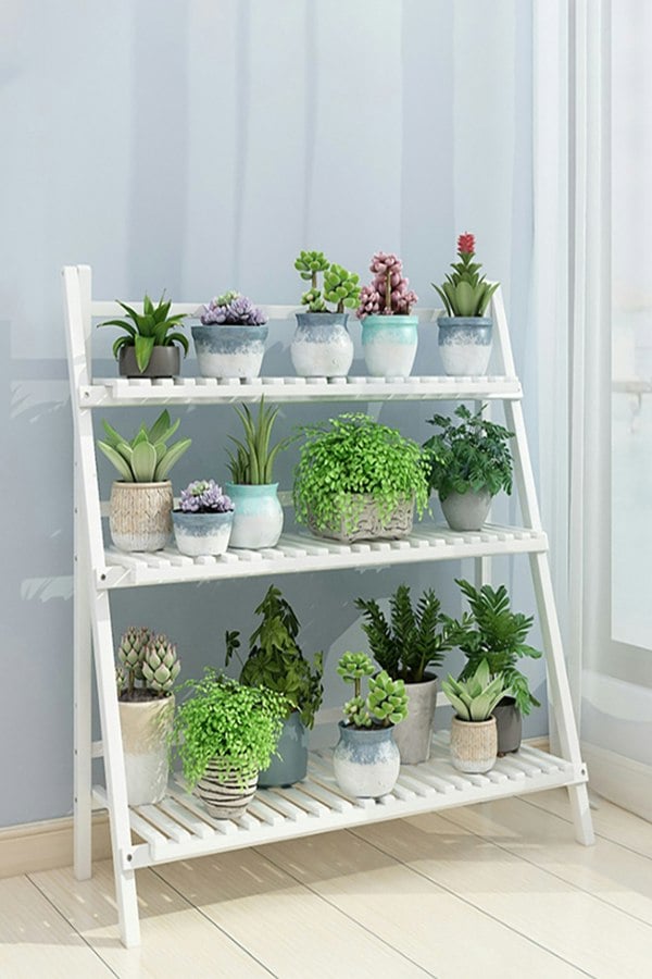 Living and Home 3-Tier Foldable Wooden Ladder Shelf White