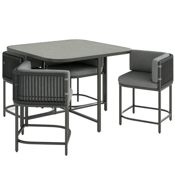 Charcoal grey rattan cube garden furniture set with cushioned table and two chairs