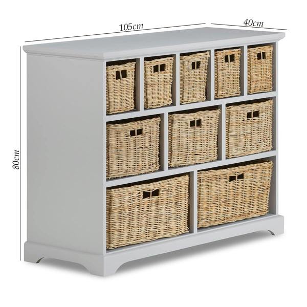 Statement Furniture Tetbury Large 10 Drawer Storage Unit with Wicker Baskets