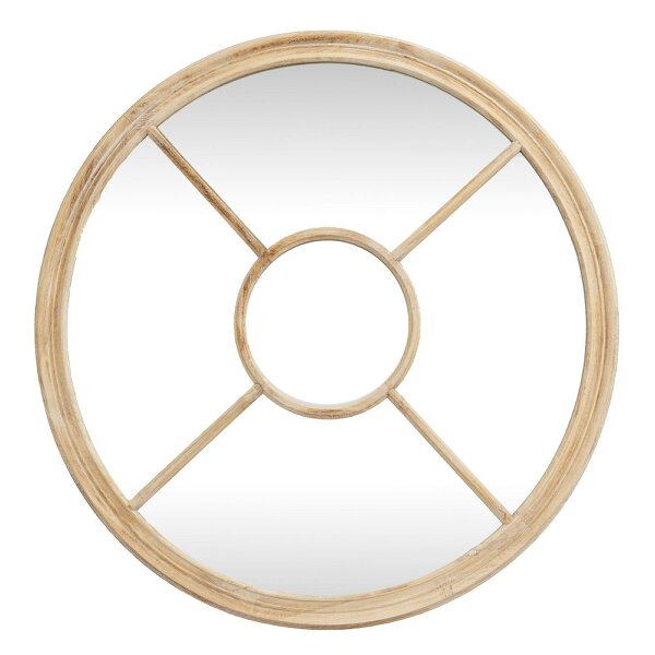 Wyld Haus Large Natural Industrial Round Wooden Windowpane Mirror