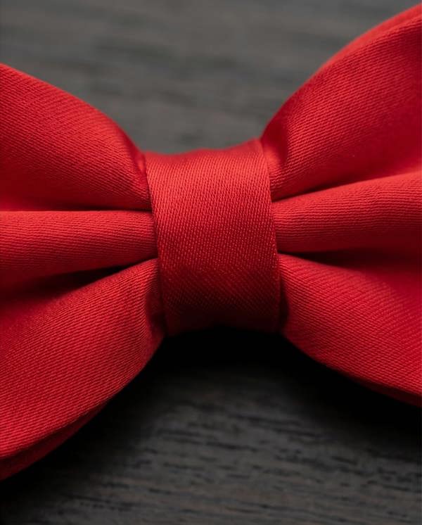 Close-up of a red bow tie on a dark textured background