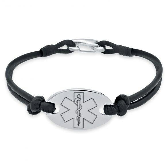 Christopher James of London Leather and Stainless Steel Oval Medical Bracelet For Women