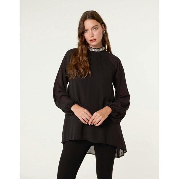 Blue Vanilla Embellished Collar Tunic Top