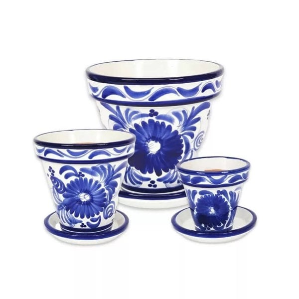 Classic Blue Floral Plant Pots - Set of 3