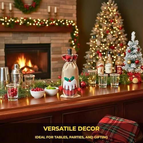 15 x 35 cm Christmas Wine Bottle Cover Bag with Drawstring, Festive Printed Novelty Decoration image 6