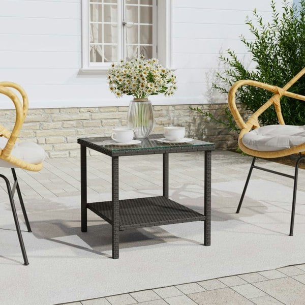 Berkfield Side Table Black 45x45x45 cm Poly Rattan and Tempered Glass