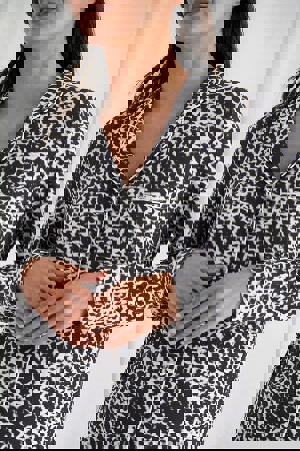 Women's Bamboo Long Pyjama Set in Luxe Leopard with revere collar and contrast colour piping from Pretty You London
