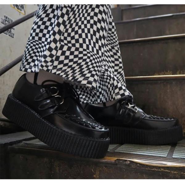 TUK Footwear TUK Viva High Creeper Black Leather Platform Lace-Up Goth Shoes - AV6802