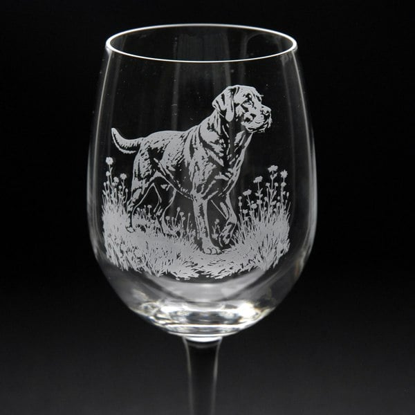 Glyptic Glass Art Labrador Dog Crystal Wine Glass - Hand Etched/Engraved Gift