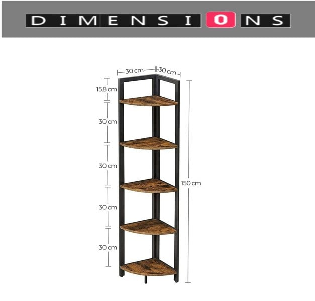 Modcraft Industrial Style 5-Tier Freestanding Corner Shelf