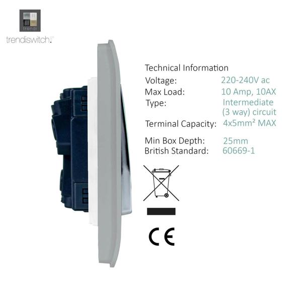 Trendi Switch 1 Gang Intermediate Rocker Light Switch in Platinum Silver