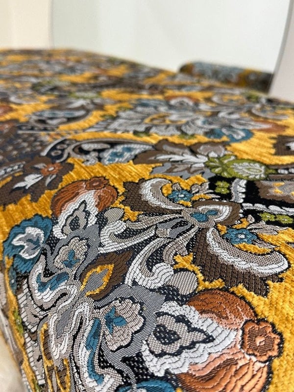 PREMIUM MUSTARD FOLD FLORAL FOOTSTOOL POUFFE FOOTREST TABLE - ISTOOLS