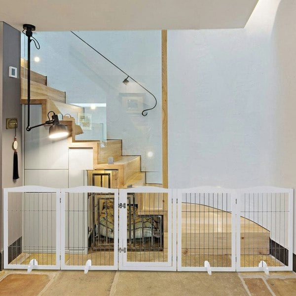 Freestanding Wooden Pet Playpen 4-Panel Pet Playpens Living and Home White 280cm W x 1.8cm D x 80cm H
