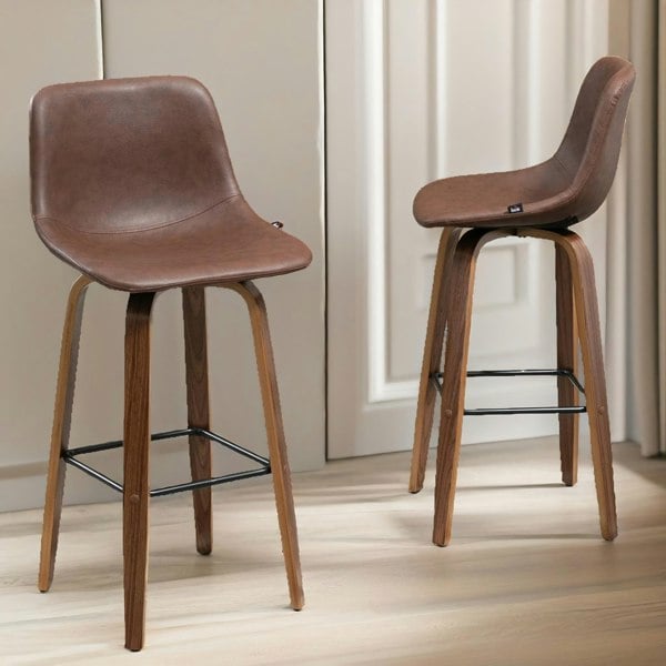 Rafaelo Mobilia Set of 2 Brown Bar Stools With Wooden Legs