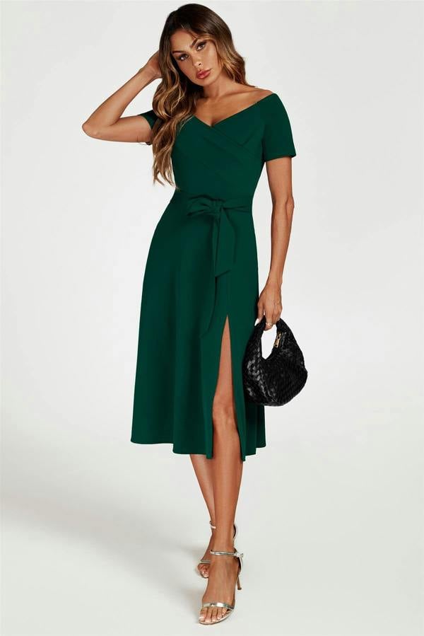FS Collection Bardot Midi Dress In Green