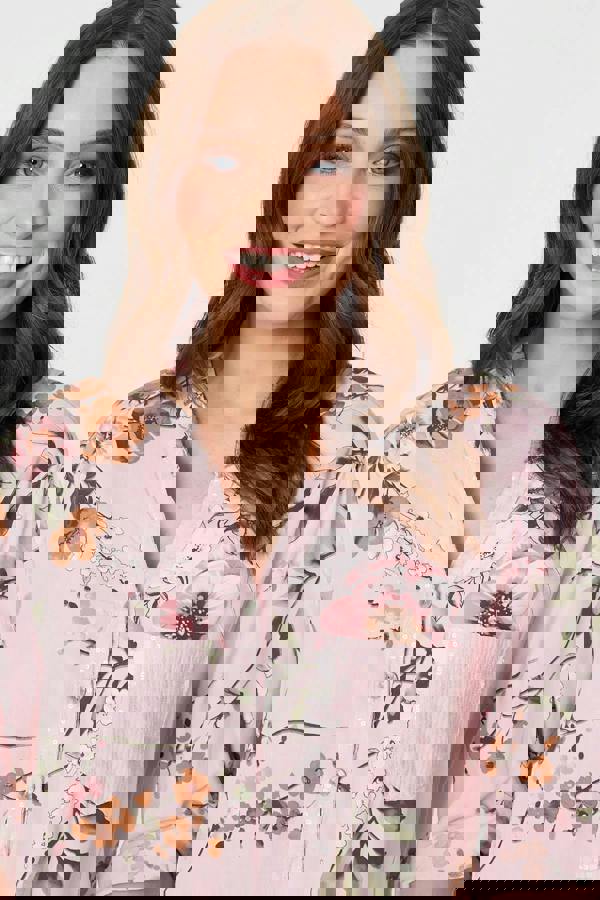 Pink | Sequin Trim V-Neck Relaxed Blouse