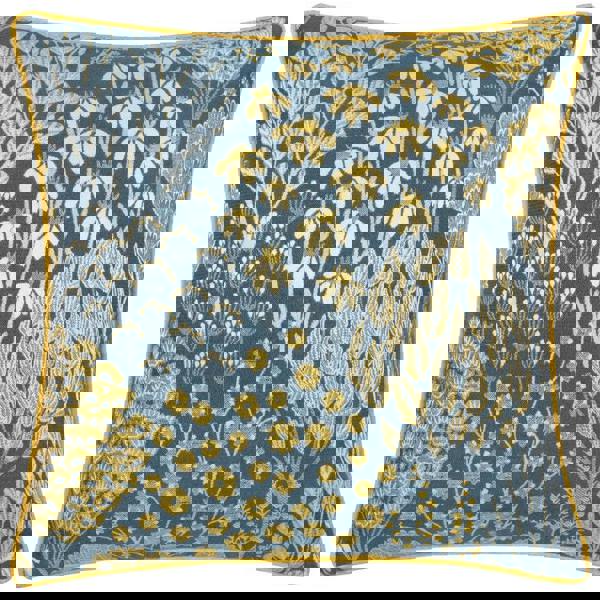 Wylder Ophelia Jacquard Floral Cushion Cover - Blue/Saffron
