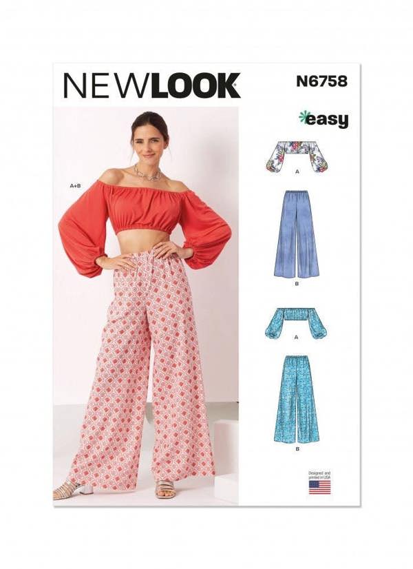New Look Sewing Pattern 6758, Tops, Trousers for Women, XS-S-M-L-XL - Beginner, Easy