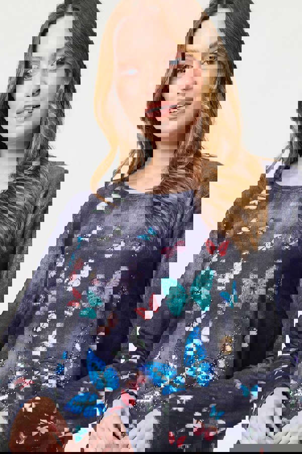 Grey | Butterfly Print Oversized Longline Top
