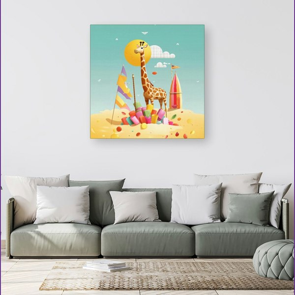 Warren Reed A Giraffe On A Beach Holiday Canvas