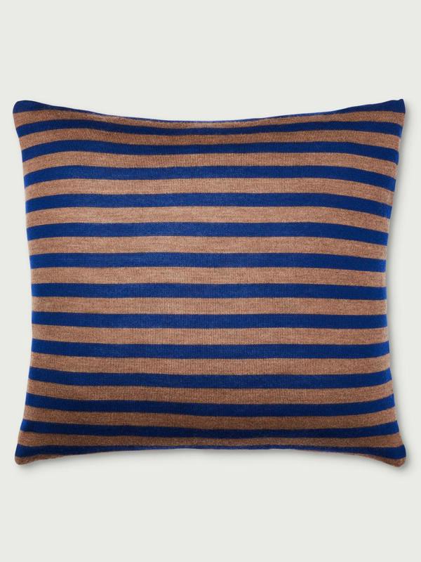 Serran London Striped Dark Navy and Caramel Brown Cushion