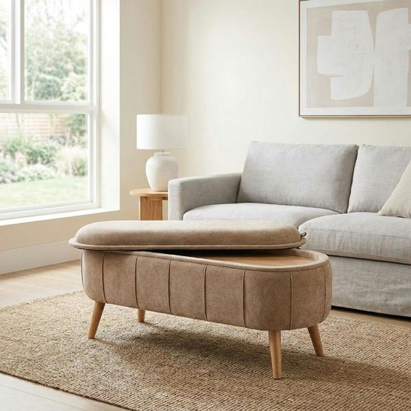 Garden Greatness Chenille Bench Storage Ottoman with Tray Top