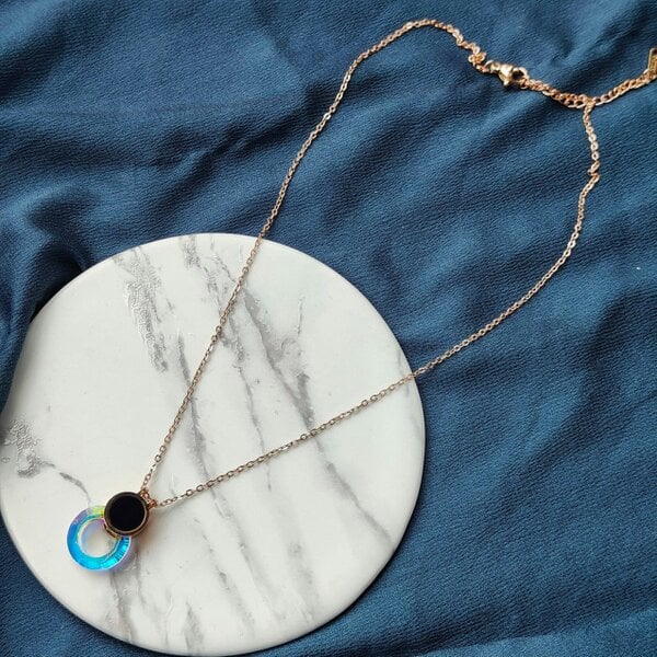 The Colourful Aura White Enamel Round Colourful Disc Gold Brass Pendant Necklace