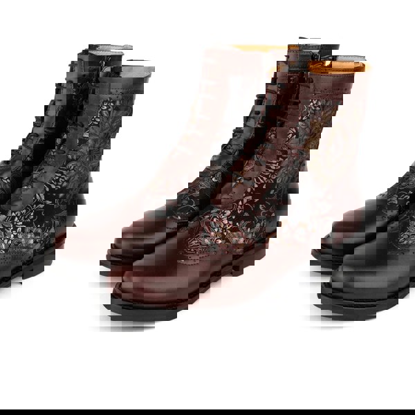 Embassy London Mantis - Floral & Burgundy - Women's above-the-ankle lace-up boot with brogue & paisley detailing