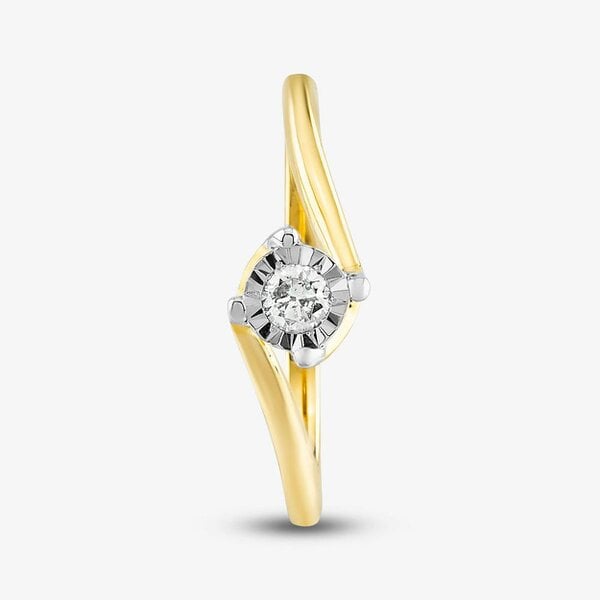 T. H. Baker 9ct Yellow Gold 0.10ct Diamond Solitaire Twist Ring TH010144R