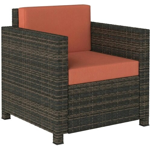 Wyld Haus Noette Faux Rattan Brown And Orange Garden Armchair With Cushion