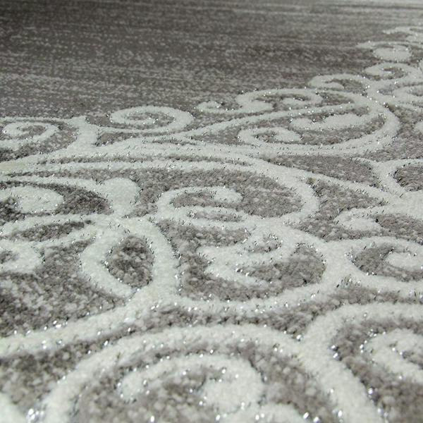 XRUG Modern Grey Rug Glitter Floral Pattern Woven Short Pile Carpet Mat for Living Room & Bedroom
