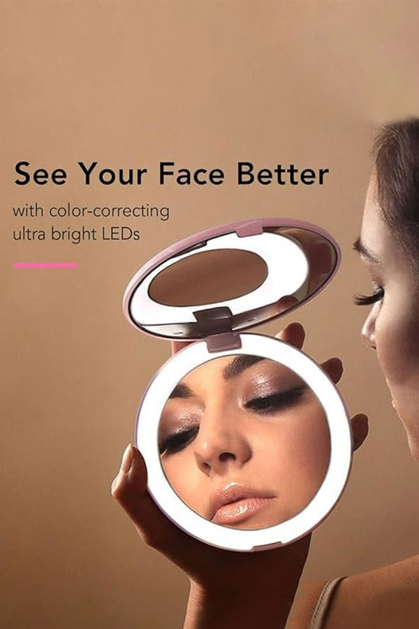 Living and Home Portable LED Lighted Travel Makeup Mirror, Rechargeable Large 5" 1x/10x Travel Magnifying Mirror with Light