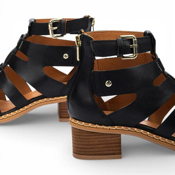 Pikolinos Blanes - Women's Black Leather Block-Heel Sandals