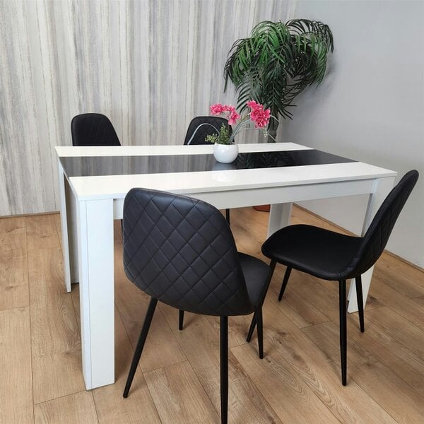 Kosy Koala Dining White Black Wood Table and 4 Leather Black Chairs Dining Room Set