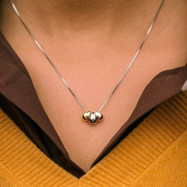 The Colourful Aura Sterling Silver Three Colour Eagle Egg Small Teardrop Waterdrop Pendant Necklace