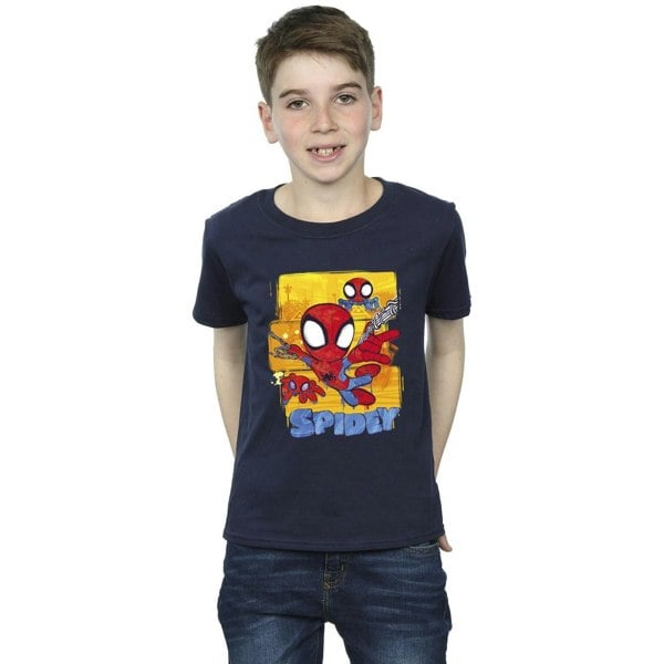 Marvel Boys Spidey And His Amazing Friends Flying T-Shirt - Navy Blue