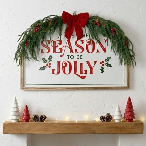 Garden Greatness Festive Foliage Wood and Metal Arched Wall Plaque