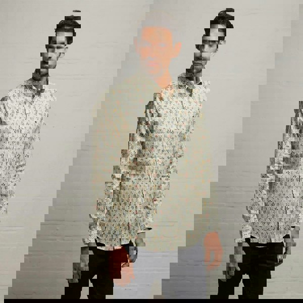 Gabicci G53W07 Mens Long Sleeve Printed Woven Shirt Gabicci Classic - CREAM