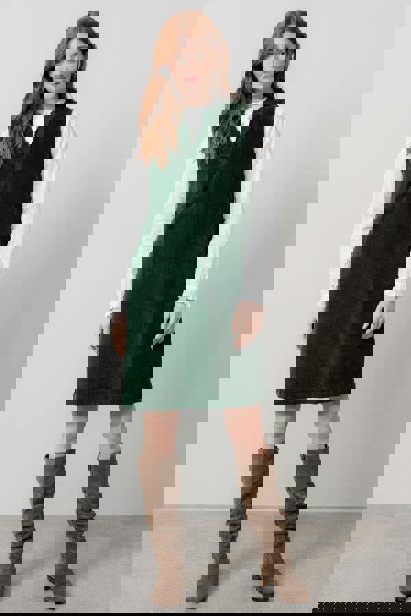 Lily & Me Belle Stretch Cotton Jumbo Cord Dress Pine Green